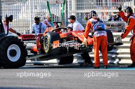 Sebastian Vettel (GER) Ferrari SF90 crashed in the first practice session. 29.11.2019. Formula 1 World Championship, Rd 21, Abu Dhabi Grand Prix, Yas Marina Circuit, Abu Dhabi, Practice Day.