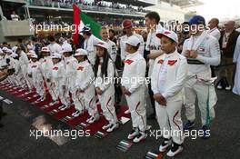 The drivers during the National Anthem. 01.12.2019. Formula 1 World Championship, Rd 21, Abu Dhabi Grand Prix, Yas Marina Circuit, Abu Dhabi, Race Day.