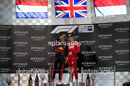 (L to R): Max Verstappen (NLD) Red Bull Racing and Charles Leclerc (MON) Ferrari on the podium. 01.12.2019. Formula 1 World Championship, Rd 21, Abu Dhabi Grand Prix, Yas Marina Circuit, Abu Dhabi, Race Day.