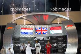 The podium (L to R): Max Verstappen (NLD) Red Bull Racing, second; Lewis Hamilton (GBR) Mercedes AMG F1, race winner; Charles Leclerc (MON) Ferrari, third. 01.12.2019. Formula 1 World Championship, Rd 21, Abu Dhabi Grand Prix, Yas Marina Circuit, Abu Dhabi, Race Day.