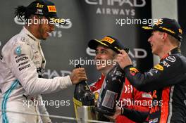The podium (L to R): Lewis Hamilton (GBR) Mercedes AMG F1, race winner; Charles Leclerc (MON) Ferrari, third; Max Verstappen (NLD) Red Bull Racing, second. 01.12.2019. Formula 1 World Championship, Rd 21, Abu Dhabi Grand Prix, Yas Marina Circuit, Abu Dhabi, Race Day.