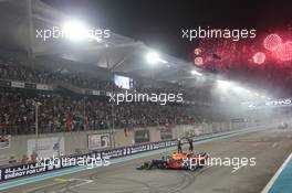 Max Verstappen (NLD) Red Bull Racing RB15 celebrates his second position at the end of the race. 01.12.2019. Formula 1 World Championship, Rd 21, Abu Dhabi Grand Prix, Yas Marina Circuit, Abu Dhabi, Race Day.
