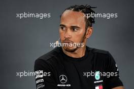 Lewis Hamilton (GBR) Mercedes AMG F1 in the post qualifying FIA Press Conference. 30.11.2019. Formula 1 World Championship, Rd 21, Abu Dhabi Grand Prix, Yas Marina Circuit, Abu Dhabi, Qualifying Day.