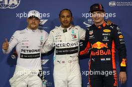 Pole for Lewis Hamilton (GBR) Mercedes AMG F1 W10, 2nd for Valtteri Bottas (FIN) Mercedes AMG F1 W10 and 3rd for Max Verstappen (NLD) Red Bull Racing RB15. 30.11.2019. Formula 1 World Championship, Rd 21, Abu Dhabi Grand Prix, Yas Marina Circuit, Abu Dhabi, Qualifying Day.