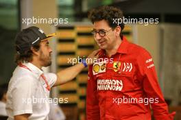 (L to R): Fernando Alonso (ESP) with Mattia Binotto (ITA) Ferrari Team Principal. 30.11.2019. Formula 1 World Championship, Rd 21, Abu Dhabi Grand Prix, Yas Marina Circuit, Abu Dhabi, Qualifying Day.