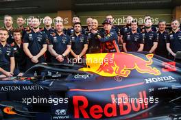 Max Verstappen (NLD) Red Bull Racing and Gianpiero Lambiase (ITA) Red Bull Racing Engineer at a team photograph. 28.11.2019. Formula 1 World Championship, Rd 21, Abu Dhabi Grand Prix, Yas Marina Circuit, Abu Dhabi, Preparation Day.