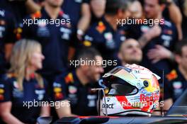 The helmet of Max Verstappen (NLD) Red Bull Racing, at a team photograph. 28.11.2019. Formula 1 World Championship, Rd 21, Abu Dhabi Grand Prix, Yas Marina Circuit, Abu Dhabi, Preparation Day.