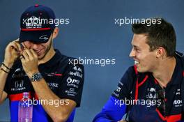 (L to R): Pierre Gasly (FRA) Scuderia Toro Rosso and Daniil Kvyat (RUS) Scuderia Toro Rosso in the FIA Press Conference. 28.11.2019. Formula 1 World Championship, Rd 21, Abu Dhabi Grand Prix, Yas Marina Circuit, Abu Dhabi, Preparation Day.
