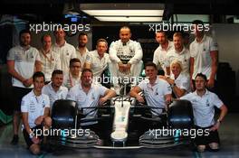 Lewis Hamilton (GBR) Mercedes AMG F1 W10 at a team photograph. 28.11.2019. Formula 1 World Championship, Rd 21, Abu Dhabi Grand Prix, Yas Marina Circuit, Abu Dhabi, Preparation Day.