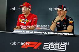 (L to R): Charles Leclerc (MON) Ferrari and Max Verstappen (NLD) Red Bull Racing in the FIA Press Conference. 28.11.2019. Formula 1 World Championship, Rd 21, Abu Dhabi Grand Prix, Yas Marina Circuit, Abu Dhabi, Preparation Day.