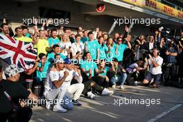 Lewis Hamilton (GBR) Mercedes AMG F1 celebrates his second position and World Championship with Valtteri Bottas (FIN) Mercedes AMG F1, his family, and the team.                                03.11.2019. Formula 1 World Championship, Rd 19, United States Grand Prix, Austin, Texas, USA, Race Day.
