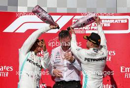 The podium (L to R): Lewis Hamilton (GBR) Mercedes AMG F1 with James Allison (GBR) Mercedes AMG F1 Technical Director and race winner Valtteri Bottas (FIN) Mercedes AMG F1. 03.11.2019. Formula 1 World Championship, Rd 19, United States Grand Prix, Austin, Texas, USA, Race Day.