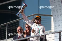 Lewis Hamilton (GBR) Mercedes AMG F1 celebrates his second position and World Championship on the podium. 03.11.2019. Formula 1 World Championship, Rd 19, United States Grand Prix, Austin, Texas, USA, Race Day.