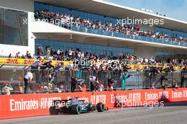 Lewis Hamilton (GBR) Mercedes AMG F1 W10 celebrates second position and the World Championship at the end of the race. 03.11.2019. Formula 1 World Championship, Rd 19, United States Grand Prix, Austin, Texas, USA, Race Day.