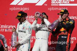 1st place for Valtteri Bottas (FIN) Mercedes AMG F1 W10, 2nd place and new world champion Lewis Hamilton (GBR) Mercedes AMG F1 W10 and 3rd place Max Verstappen (NLD) Red Bull Racing RB15. 03.11.2019. Formula 1 World Championship, Rd 19, United States Grand Prix, Austin, Texas, USA, Race Day.