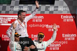 The podium (L to R): Lewis Hamilton (GBR) Mercedes AMG F1; James Allison (GBR) Mercedes AMG F1 Technical Director; Valtteri Bottas (FIN) Mercedes AMG F1.                                03.11.2019. Formula 1 World Championship, Rd 19, United States Grand Prix, Austin, Texas, USA, Race Day.