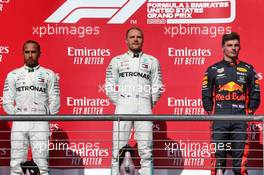 The podium (L to R): Lewis Hamilton (GBR) Mercedes AMG F1, second and World Champion; Valtteri Bottas (FIN) Mercedes AMG F1, race winner; Max Verstappen (NLD) Red Bull Racing, third. 03.11.2019. Formula 1 World Championship, Rd 19, United States Grand Prix, Austin, Texas, USA, Race Day.