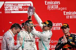 The podium (L to R): James Allison (GBR) Mercedes AMG F1 Technical Director; Lewis Hamilton (GBR) Mercedes AMG F1, second and World Champion; Valtteri Bottas (FIN) Mercedes AMG F1, race winner; Max Verstappen (NLD) Red Bull Racing, third.                                03.11.2019. Formula 1 World Championship, Rd 19, United States Grand Prix, Austin, Texas, USA, Race Day.