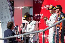 The podium (L to R): Lewis Hamilton (GBR) Mercedes AMG F1, second and World Champion; Valtteri Bottas (FIN) Mercedes AMG F1, race winner; Max Verstappen (NLD) Red Bull Racing, third. 03.11.2019. Formula 1 World Championship, Rd 19, United States Grand Prix, Austin, Texas, USA, Race Day.