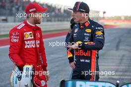 (L to R): Sebastian Vettel (GER) Ferrari with Max Verstappen (NLD) Red Bull Racing in qualifying parc ferme. 02.11.2019. Formula 1 World Championship, Rd 19, United States Grand Prix, Austin, Texas, USA, Qualifying Day.