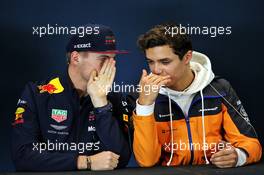 (L to R): Max Verstappen (NLD) Red Bull Racing and Lando Norris (GBR) McLaren in the FIA Press Conference. 31.10.2019. Formula 1 World Championship, Rd 19, United States Grand Prix, Austin, Texas, USA, Preparation Day.