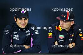 (L to R): Lance Stroll (CDN) Racing Point F1 Team and Max Verstappen (NLD) Red Bull Racing in the FIA Press Conference. 31.10.2019. Formula 1 World Championship, Rd 19, United States Grand Prix, Austin, Texas, USA, Preparation Day.