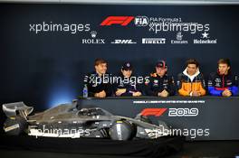 (L to R): George Russell (GBR) Williams Racing; Lance Stroll (CDN) Racing Point F1 Team; Max Verstappen (NLD) Red Bull Racing; Lando Norris (GBR) McLaren; Pierre Gasly (FRA) Scuderia Toro Rosso, in the FIA Press Conference. 31.10.2019. Formula 1 World Championship, Rd 19, United States Grand Prix, Austin, Texas, USA, Preparation Day.