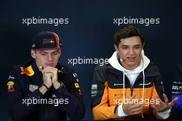 (L to R): Max Verstappen (NLD) Red Bull Racing and Lando Norris (GBR) McLaren in the FIA Press Conference. 31.10.2019. Formula 1 World Championship, Rd 19, United States Grand Prix, Austin, Texas, USA, Preparation Day.