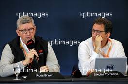 (L to R): Ross Brawn (GBR) Managing Director, Motor Sports and Nicholas Tombazis (GRE) FIA Head of Single-Seater Technical Matters at a 2021 Regulations Press Conference. 31.10.2019. Formula 1 World Championship, Rd 19, United States Grand Prix, Austin, Texas, USA, Preparation Day.
