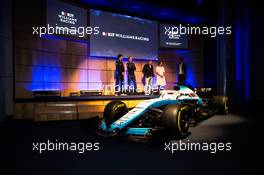 (L to R): George Russell (GBR) Williams Racing; Robert Kubica (POL) Williams Racing; Jonathan Kendrick (GBR) ROK Group Chairman; Claire Williams (GBR) Williams Racing Deputy Team Principal. 11.02.2019. Williams Racing Livery Unveil, Williams Racing Headquarters, Grove, England.