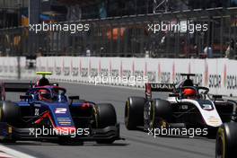 Race 2, Nobuharu Matsushita (JAP) Carlin and Nikita Mazepin (RUS) ART Grand Prix 27.04.2019. FIA Formula 2 Championship, Rd 2, Baku, Azerbaijan, Saturday.