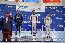 The podium (L to R): Nicolas Latifi (CAN), second; Race winner and F2 Champion Nyck De Vries (NLD) ART Grand Prix; Louis Deletraz (SUI) Carlin, third. 28.09.2019. FIA Formula 2 Championship, Rd 11, Sochi, Russia, Saturday.