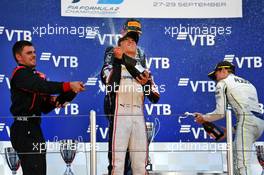 The podium (L to R): Nicolas Latifi (CAN), second; Race winner and F2 Champion Nyck De Vries (NLD) ART Grand Prix; Louis Deletraz (SUI) Carlin, third. 28.09.2019. FIA Formula 2 Championship, Rd 11, Sochi, Russia, Saturday.