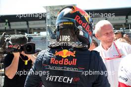 Race 1, Juri Vips (EST) Hitech Grand Prix race winner with Helmut Marko (AUT), Red Bull Racing, Red Bull Advisor 29.06.2019. FIA Formula 3 Championship, Rd 3, Spielberg, Austria, Saturday.