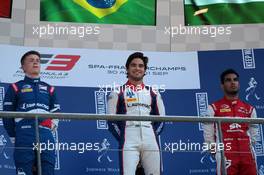 Race 1, 1st place Pedro Piquet (BRA) Trident, 2nd place Robert Shwartzman (RUS) Prema Racing and 3rd place Jehan Daruvala (IND) Prema Racing 31.08.2019. Formula 3 Championship, Rd 6, Spa-Francorchamps, Belgium, Saturday.
