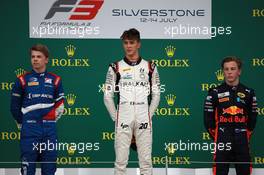 Race 2, 2nd place Louis Deletraz (SUI) Carlin, Jack Aitken (GBR) Campos Racing race winner and 3rd place Nyck De Vries (NLD) ART Grand Prix 14.07.2019. FIA Formula 3 Championship, Rd 4, Silverstone, England, Sunday.