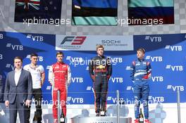 29.09.2019 - Race 2, 1st place JÃ¼ri Vips (EST) Hitech Grand Prix, 2nd place Marcus Armstrong (NZ) Prema Racing and 3rd place Robert Shwartzman (RUS) Prema Racing 29.09.2019. FIA Formula 3 Championship, Rd 8, Sochi, Russia, Sunday.