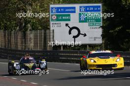 (L to R): Ho-Ping Tung (CHN) / Gabriel Aubry (FRA) / Stephane Richelmi (MON) #38 Jackie Chan DC Racing, Oreca 07 - Gibson and Jan Magnussen (DEN) / Antonio Garcia (ESP) / Mike Rockenfeller (GER) #63 Corvette Racing - GM Chevrolet Corvette C7.R. 02.06.2019. FIA World Endurance Championship, Le Mans Test, Le Mans, France, Sunday.