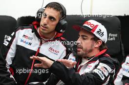 (L to R): Sebastien Buemi (SUI) Toyota Gazoo Racing and Fernando Alonso (ESP) Toyota Gazoo Racing. 12.06.2019. FIA World Endurance Championship, Le Mans 24 Hours, Practice and Qualifying, Le Mans, France. Wednesday.