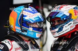 (L to R): Fernando Alonso (ESP) Toyota Gazoo Racing and Sebastien Buemi (SUI) Toyota Gazoo Racing. 12.06.2019. FIA World Endurance Championship, Le Mans 24 Hours, Practice and Qualifying, Le Mans, France. Wednesday.