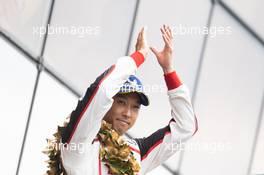 (L to R): Race winner Kazuki Nakajima (JPN) #08 Toyota Gazoo Racing Toyota TS050 Hybrid, celebrates on the podium. 16.06.2019. FIA World Endurance Championship, Le Mans 24 Hours, Race, Le Mans, France. Sunday.
