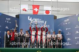 The podium (L to R): Sebastien Buemi (SUI), Brendon Hartley (NZL), Kazuki Nakajima (JPN) #08 Toyota Gazoo Racing, second; Gustavo Menezes (USA), Norman Nato (FRA), Bruno Senna (BRA) #01 Rebellion Racing, race winners; Kamui Kobayashi (JPN), Mike Conway (GBR), Jose Maria Lopez (ARG) #07 Toyota Gazoo Racing, third. 10.11.2019. FIA World Endurance Championship, Round 3, Four Hours of Shanghai, Shanghai, China, Sunday.