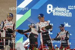 Race winner Kazuki Nakajima (JPN) #08 Toyota Gazoo Racing, celebrates with the team on the podium. 14.12.2019. FIA World Endurance Championship, Round 4, Eight Hours of Bahrain, Sakhir, Bahrain, Saturday.