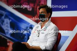 Toto Wolff (GER) Mercedes AMG F1 Shareholder and Executive Director in the FIA Press Conference. 07.08.2020. Formula 1 World Championship, Rd 5, 70th Anniversary Grand Prix, Silverstone, England, Practice Day.