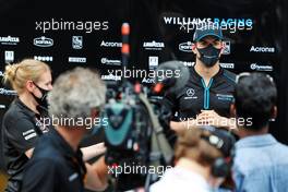 Nicholas Latifi (CDN) Williams Racing with the media. 07.08.2020. Formula 1 World Championship, Rd 5, 70th Anniversary Grand Prix, Silverstone, England, Practice Day.