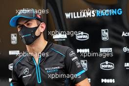 Nicholas Latifi (CDN) Williams Racing with the media. 07.08.2020. Formula 1 World Championship, Rd 5, 70th Anniversary Grand Prix, Silverstone, England, Practice Day.