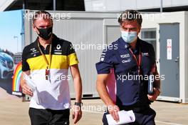 (L to R): Andy Stevenson (GBR) Racing Point F1 Team Manager with Alan Permane (GBR) Renault F1 Team Trackside Operations Director. 07.08.2020. Formula 1 World Championship, Rd 5, 70th Anniversary Grand Prix, Silverstone, England, Practice Day.