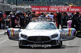 The FIA Safety Car on the grid before the start of the race. 09.08.2020. Formula 1 World Championship, Rd 5, 70th Anniversary Grand Prix, Silverstone, England, Race Day.