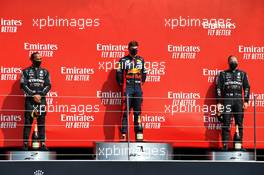 The podium (L to R): Lewis Hamilton (GBR) Mercedes AMG F1, second; Max Verstappen (NLD) Red Bull Racing, race winner; Valtteri Bottas (FIN) Mercedes AMG F1, third. 09.08.2020. Formula 1 World Championship, Rd 5, 70th Anniversary Grand Prix, Silverstone, England, Race Day.