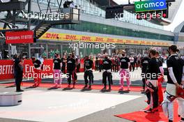 Drivers as the grid observes the national anthem. 09.08.2020. Formula 1 World Championship, Rd 5, 70th Anniversary Grand Prix, Silverstone, England, Race Day.